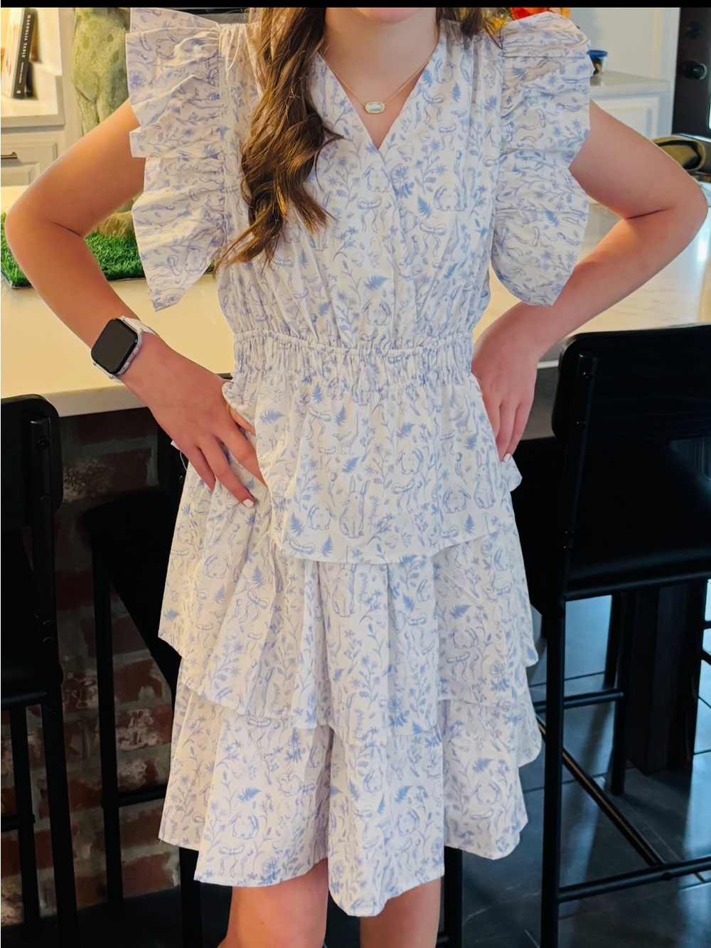 Girls' Easter Floral Ruffle Tiered Dress - Light Blue